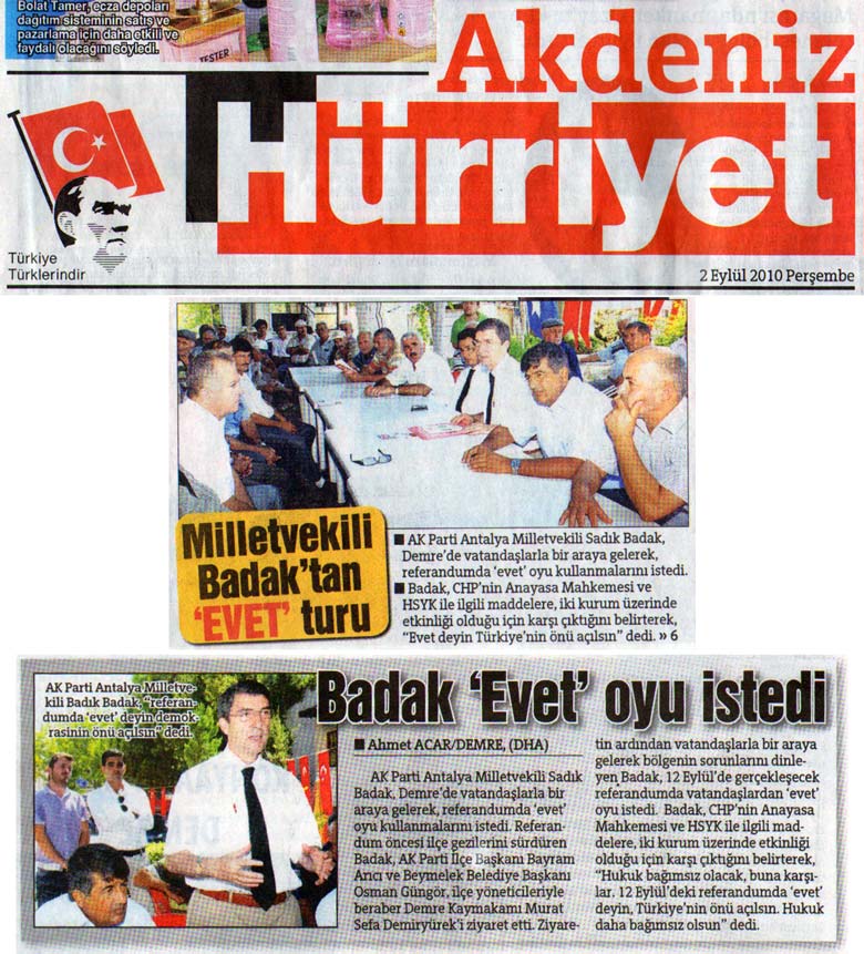 Hürriyet Akdeniz - Milletvekili Badak'tan 