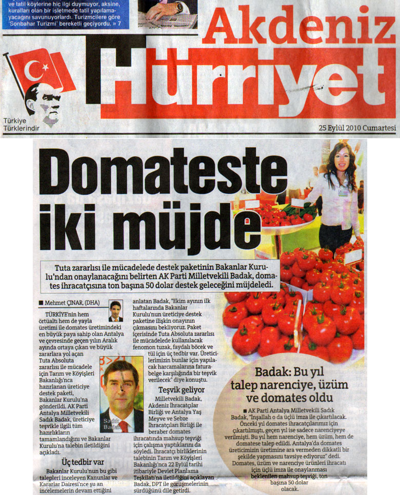 Hürriyet Akdeniz - Domateste iki müjde - 25 Eylül 2010