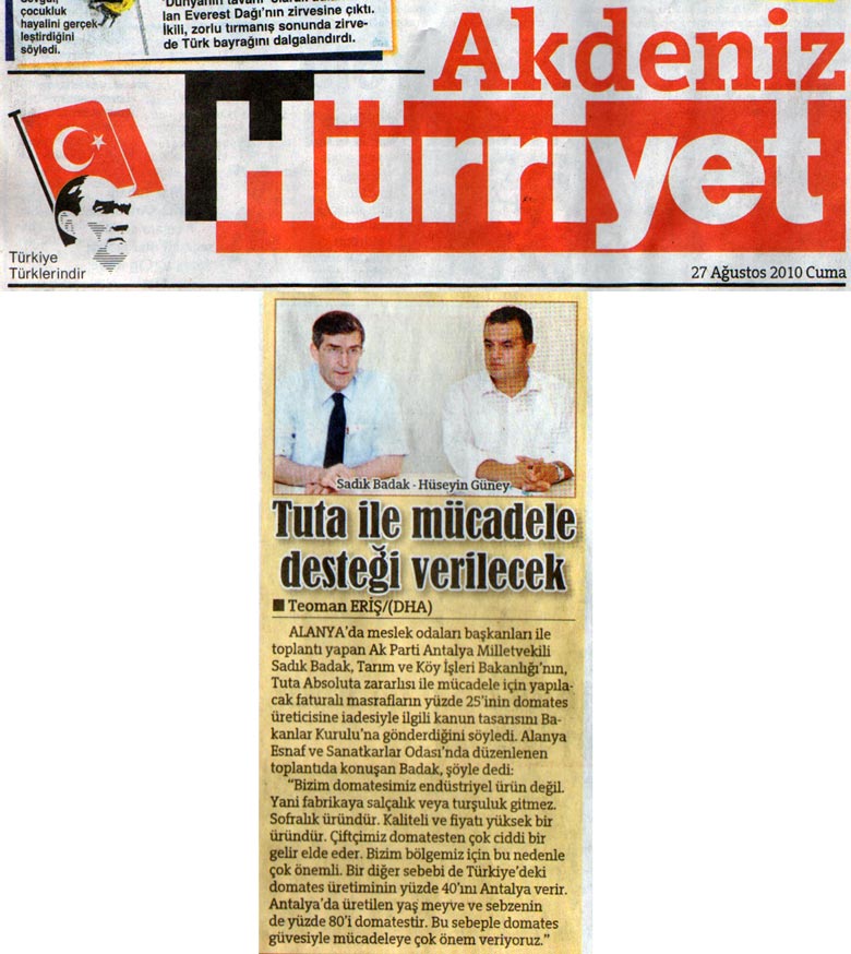 Hürriyet Akdeniz - Tuta ile mücadele desteği verilecek - 27 Ağustos 2010