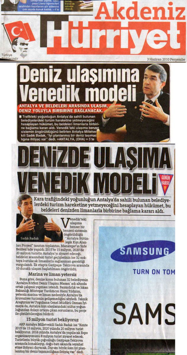 Hürriyet Akdeniz - Deniz ulaşımına Venedik modeli - 3 Haziran 2010