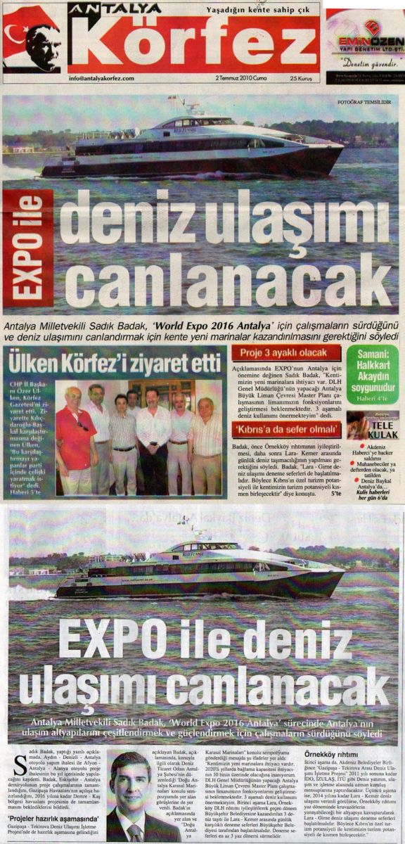 Körfez Gazetesi - EXPO İle Deniz Ulaşımı Canlanacak - 2 Temmuz 2010