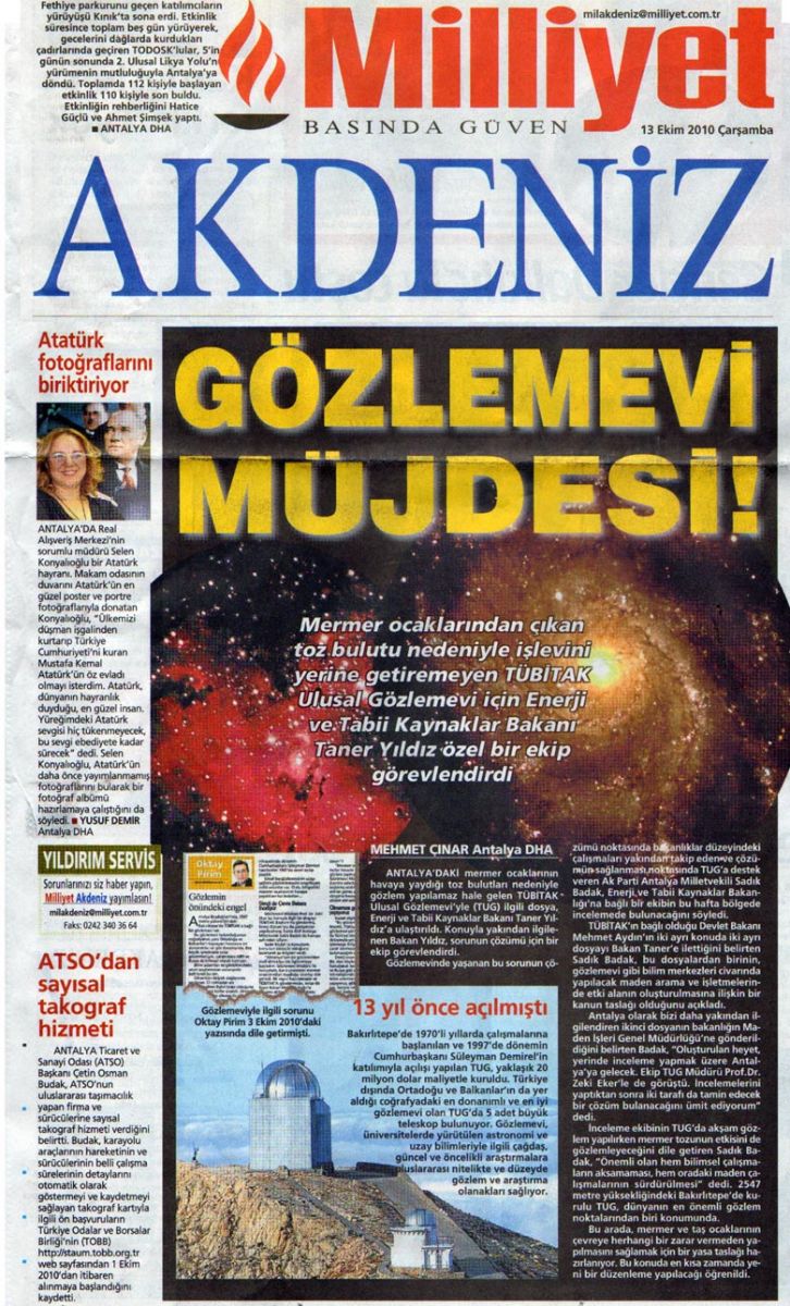 Milliyet Akdeniz - GÖZLEMEVİ MÜJDESİ - 13 Ekim 2010