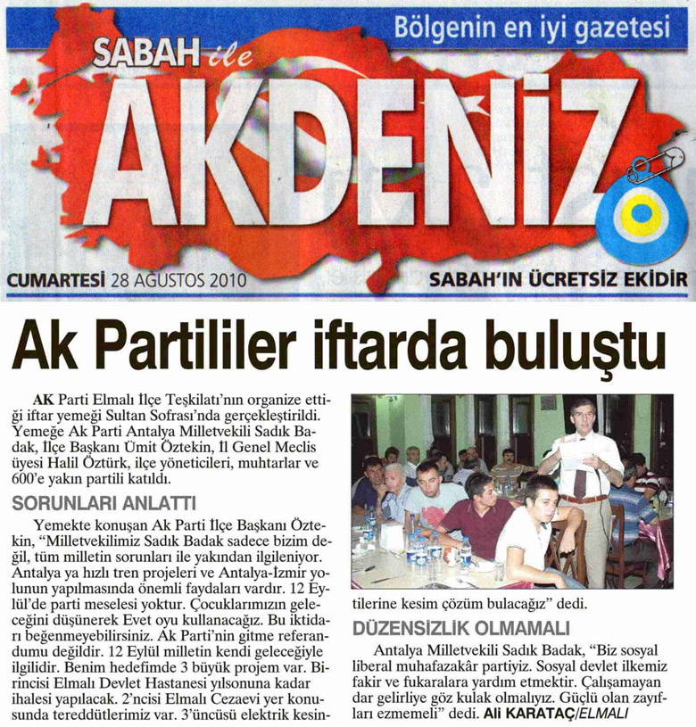 Sabah Akdeniz - Ak Partililer iftarda buluştu - 28 Ağustos 2010