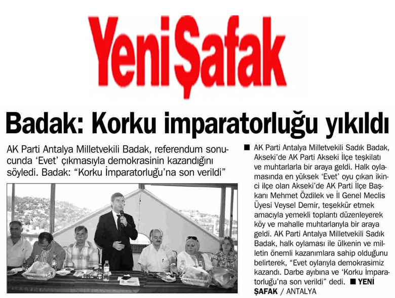 Yeni Şafak - Badak: Korku imparatorluğu yıkıldı - 16 Eylül 2010