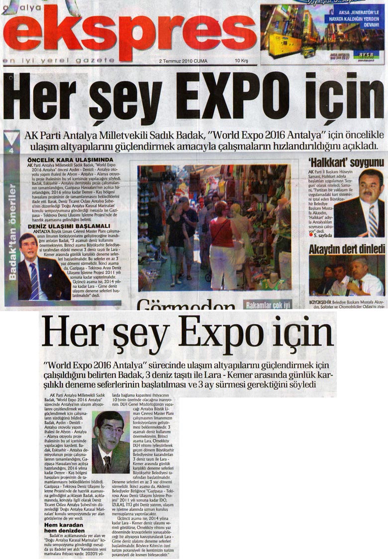 Ekspres Gazetesi - Her şeş EXPO için - 2 Temmuz 2010
