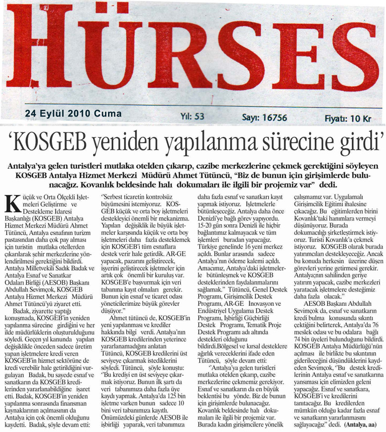 Hürses - 'KOSGEB yeniden yapılanma sürecine girdi' - 24 Eylül 2010