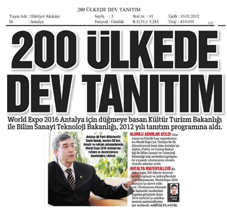 Hürriyet Akdeniz - 200 Ülkede Dev Tanıtım - 10 Ocak 2012