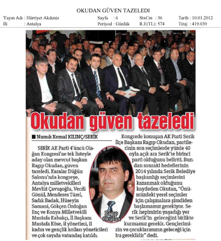 Hürriyet Akdeniz - Okudan Güven Tazeledi - 10 Ocak 2012