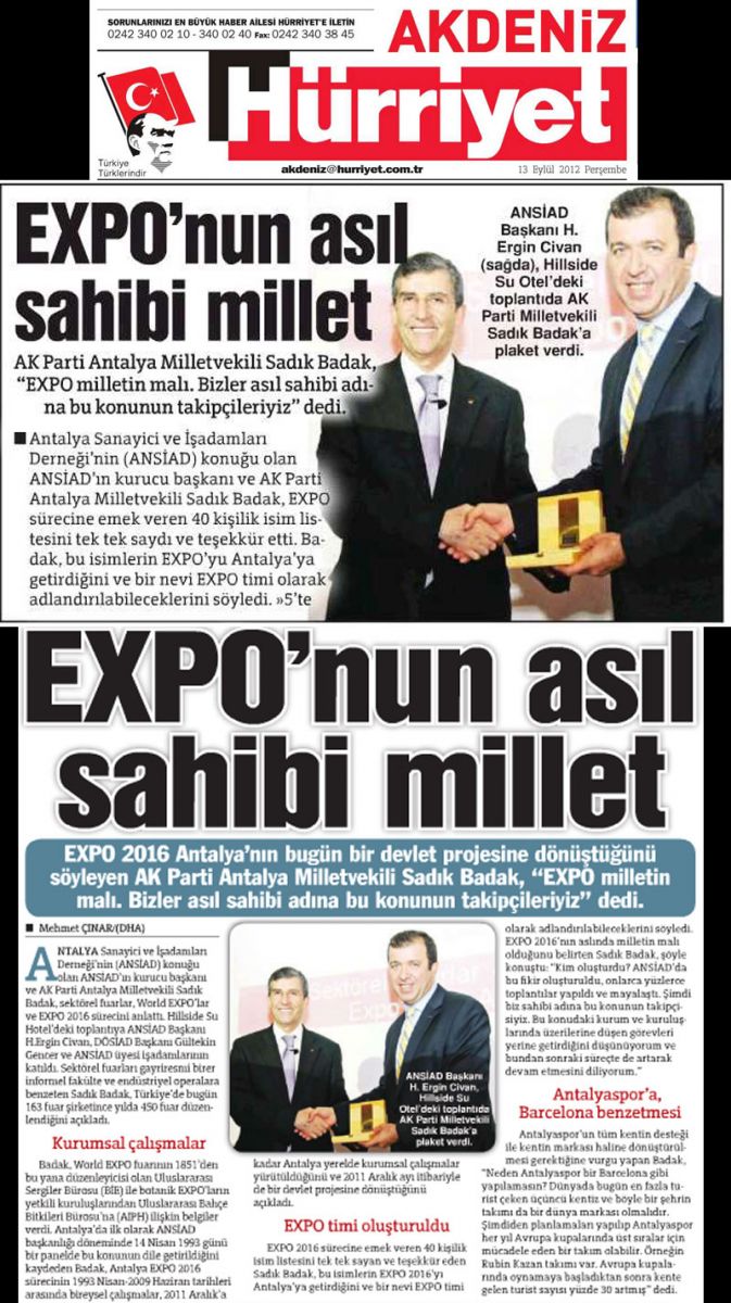 Hürriyet Akdeniz - Expo'nun Asıl Sahibi Millet - 13 Eylül 2012