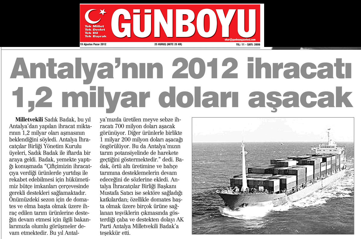 Günboyu - Antalya'nın 2012 İhracatı 1,2 Milyar Doları Aşacak - 19 Ağustos 2012