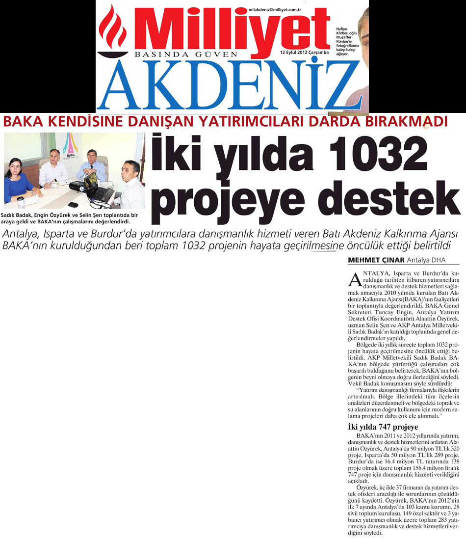 Milliyet Akdeniz - 2 Yılda 1032 Projeye Destek - 12 Eylül 2012