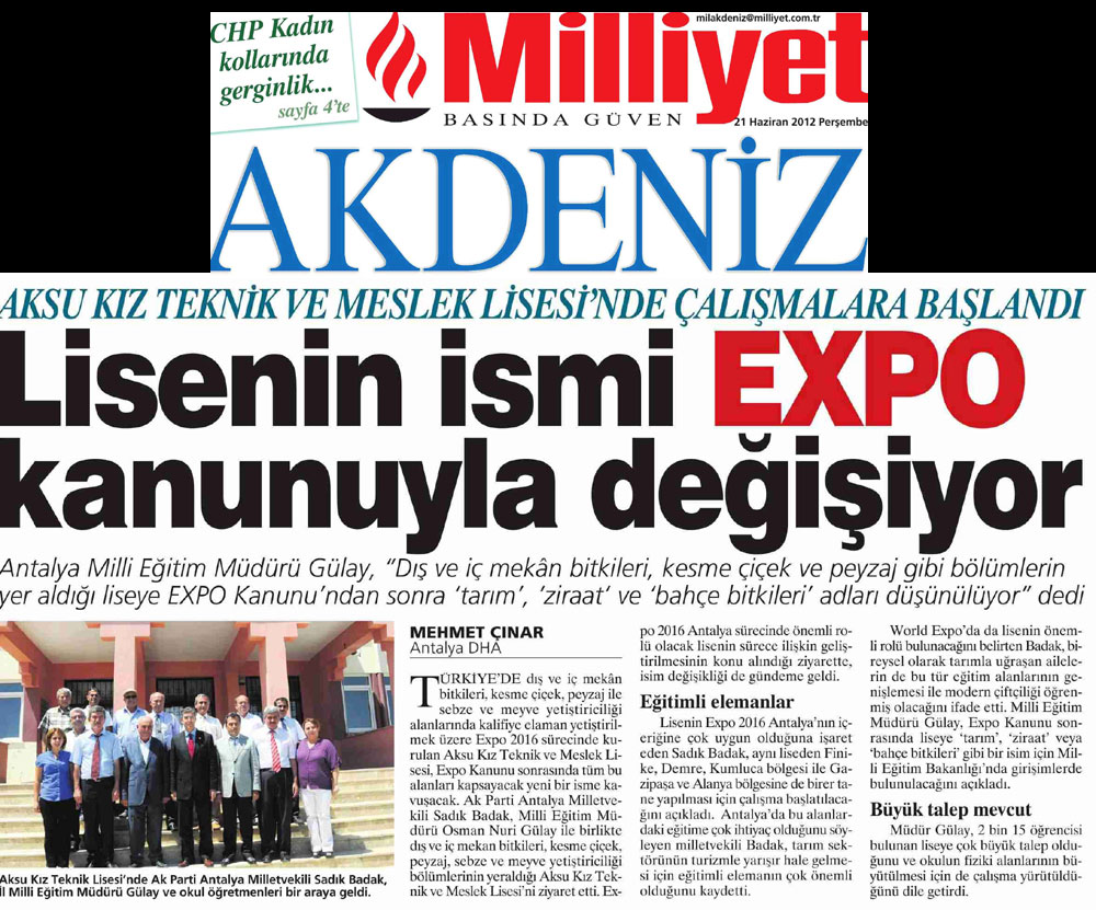 Milliyet Akdeniz - Lisenin İsmi EXPO Kanunuyla Değişiyor - 21 Haziran 2012