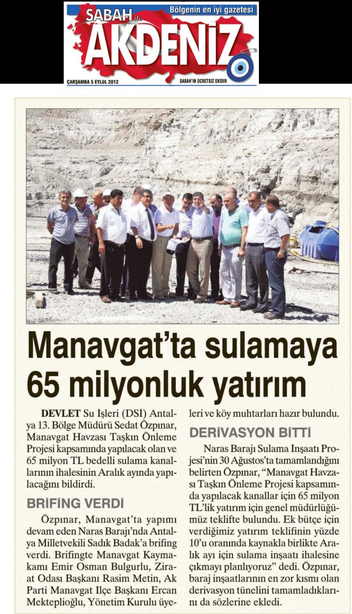 Sabah Akdeniz - Mnavgat'ta Sulamaya 65 Milyonluk Yatırım - 5 Eylül 2012