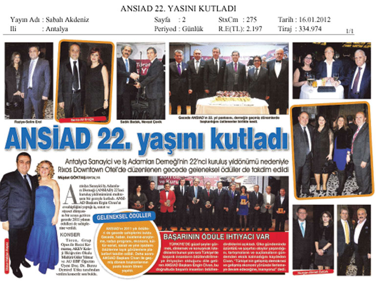 Sabah Akdeniz - ANSİAD 22. Yaşını Kutladı - 16 Ocak 2012