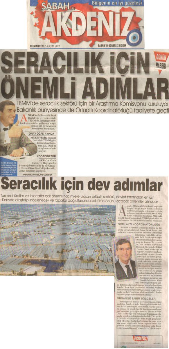 Sabah Akdeniz - Seracılık İçin Önemli Adımlar - 5 Kasım 2011