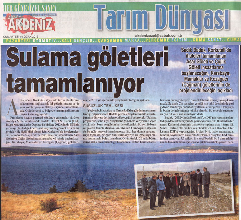 Sabah Akdeniz - Sulama Göletleri Tamamlanıyor -14 Ocak 2012